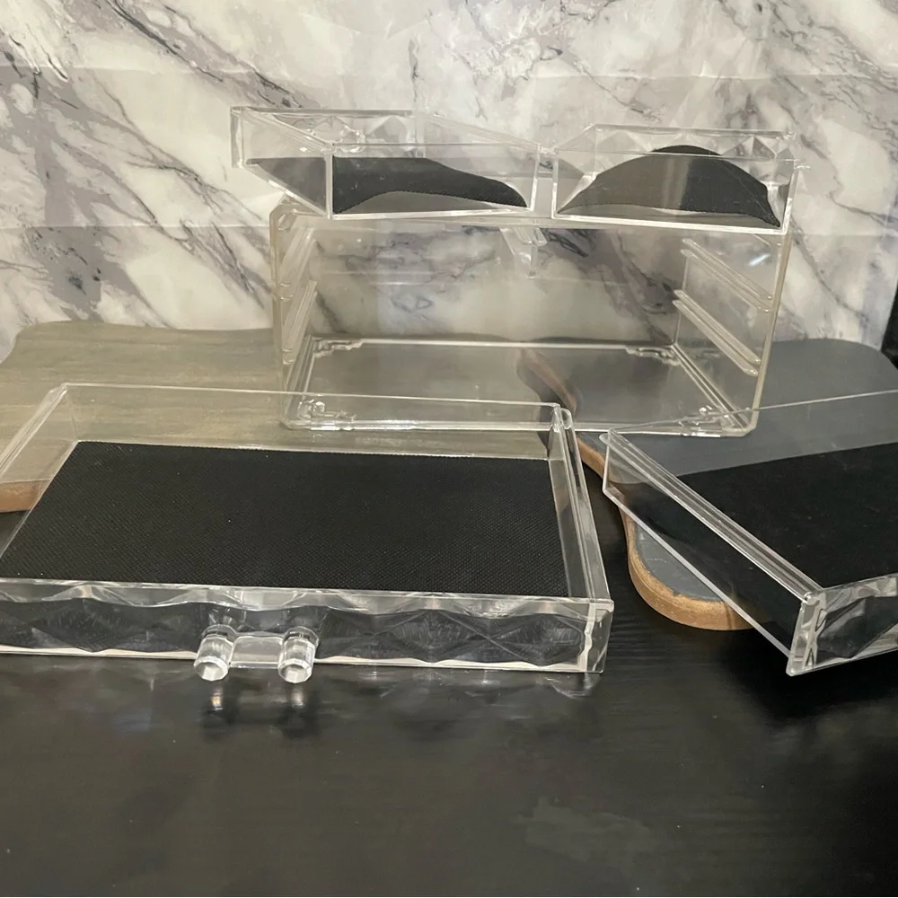 Elegant Clear Makeup Organizer with Black Accents